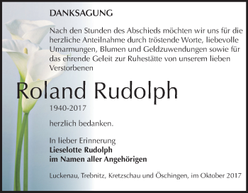 Traueranzeige von Roland Rudolph von Mitteldeutsche Zeitung Zeitz