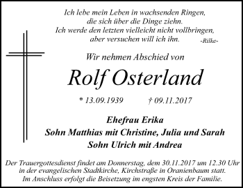Traueranzeige von Rolf Osterland von Mitteldeutsche Zeitung