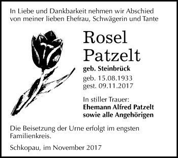 Traueranzeige von Rosel Patzelt von Mitteldeutsche Zeitung