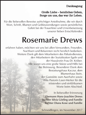 Traueranzeige von Rosemarie Drews von Mitteldeutsche Zeitung Aschersleben