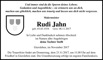Traueranzeige von Rudi Jahn von Mitteldeutsche Zeitung Aschersleben