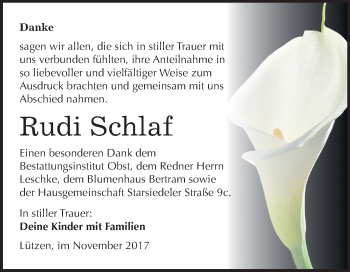 Traueranzeige von Rudi Schlaf von Mitteldeutsche Zeitung Weißenfels