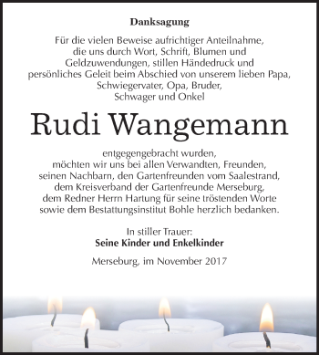 Traueranzeige von Rudi Wangemann von Mitteldeutsche Zeitung