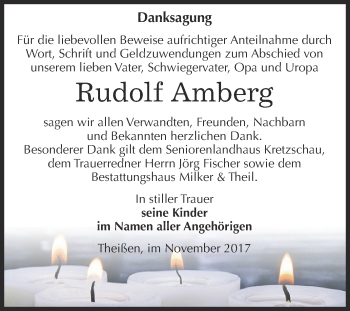Traueranzeige von Rudolf Amberg von Super Sonntag Zeitz