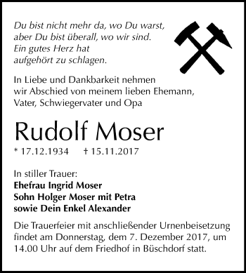 Traueranzeige von Rudolf Moser von Mitteldeutsche Zeitung Halle/Saalkreis