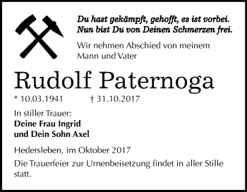 Traueranzeige von Rudolf Paternoga von Mitteldeutsche Zeitung