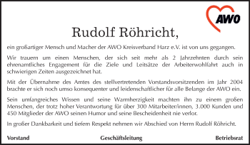 Traueranzeige von Rudolf Röhricht von Mitteldeutsche Zeitung Quedlinburg