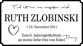 Traueranzeige von Ruth Zlobinski von Mitteldeutsche Zeitung Aschersleben