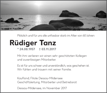 Traueranzeige von Rüdiger Tanz von Mitteldeutsche Zeitung Dessau-Roßlau