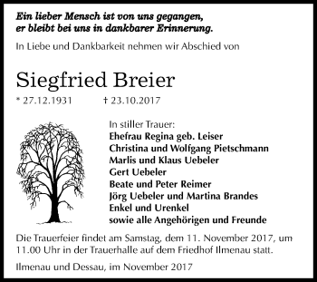 Traueranzeige von Siegfried Breier von Mitteldeutsche Zeitung Dessau-Roßlau