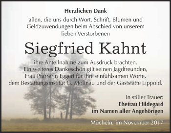 Traueranzeige von Siegfried Kahnt von WVG - Wochenspiegel Merseburg