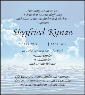 Traueranzeige von Siegfried Kunze von Mitteldeutsche Zeitung Bitterfeld