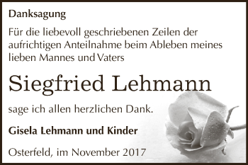 Traueranzeige von Siegfried Lehmann von Super Sonntag Zeitz