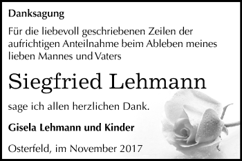 Traueranzeige von Siegfried Lehmann von Mitteldeutsche Zeitung Zeitz