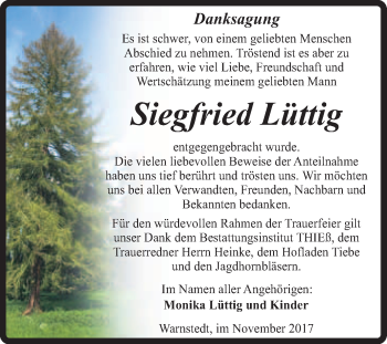 Traueranzeige von Siegfried Lüttig von Super Sonntag Quedlinburg