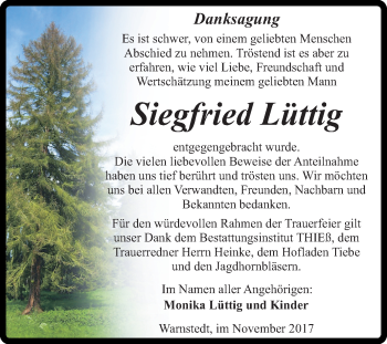 Traueranzeige von Siegfried Lüttig von Mitteldeutsche Zeitung Quedlinburg