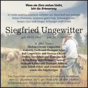 Traueranzeige von Siegfried Ungewitter von Mitteldeutsche Zeitung