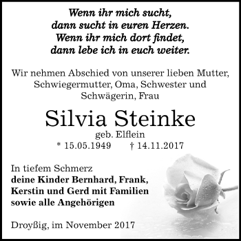 Traueranzeige von Silvia Steinke von Mitteldeutsche Zeitung Zeitz