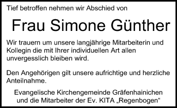 Traueranzeige von Simone Günther von Super Sonntag Wittenberg