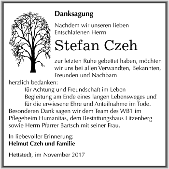 Traueranzeige von Stefan Czeh von Mitteldeutsche Zeitung