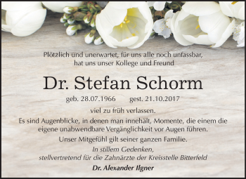 Traueranzeige von Stefan Schoren von Mitteldeutsche Zeitung Bitterfeld
