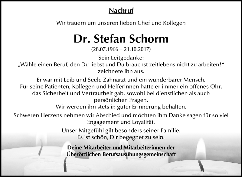  Traueranzeige für Stefan Schorm vom 03.11.2017 aus Mitteldeutsche Zeitung Bitterfeld