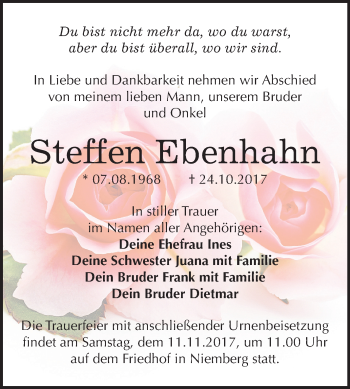 Traueranzeige von Steffen Ebenhahn von Mitteldeutsche Zeitung Halle/Saalkreis