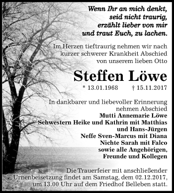 Traueranzeige von Steffen Löwe von Mitteldeutsche Zeitung Bernburg