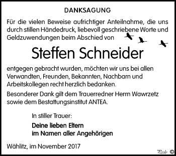 Traueranzeige von Steffen Schneider von Mitteldeutsche Zeitung Weißenfels