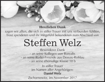 Traueranzeige von Steffen Welz von WVG - Wochenspiegel Wittenberg
