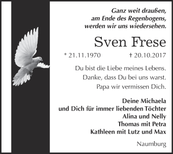 Traueranzeige von Sven Frese von WVG - Wochenspiegel NMB / WSF / ZTZ