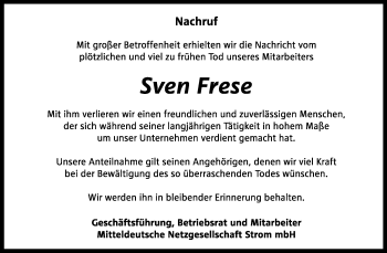 Traueranzeige von Sven Frese von Mitteldeutsche Zeitung