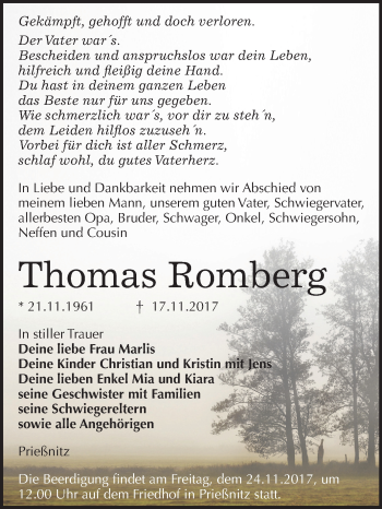 Traueranzeige von Thomas Romberg von Mitteldeutsche Zeitung