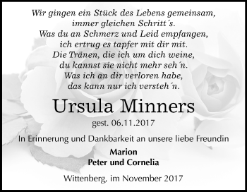 Traueranzeige von Ursula Minners von Mitteldeutsche Zeitung