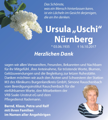 Traueranzeige von Ursula Nürnberg von Mitteldeutsche Zeitung