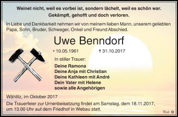 Traueranzeige von Uwe Benndorf von WVG - Wochenspiegel NMB / WSF / ZTZ