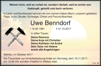 Traueranzeige von Uwe Benndorf von Mitteldeutsche Zeitung Weißenfels