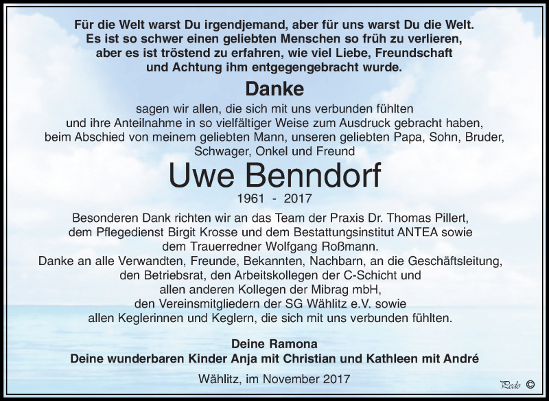  Traueranzeige für Uwe Benndorf vom 29.11.2017 aus Mitteldeutsche Zeitung Weißenfels