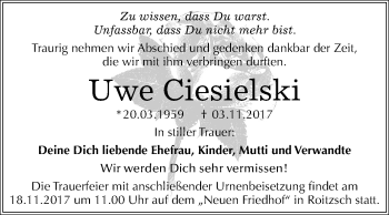 Traueranzeige von Uwe Ciesielski von Mitteldeutsche Zeitung Bitterfeld