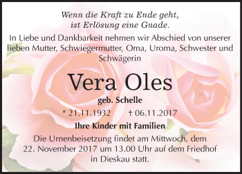 Traueranzeige von Vera Oles von Mitteldeutsche Zeitung Halle/Saalkreis