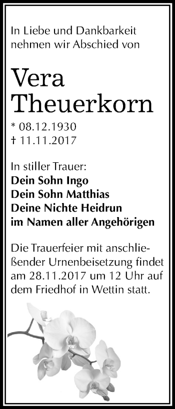 Traueranzeige von Vera Theuerkorn von Mitteldeutsche Zeitung Halle/Saalkreis