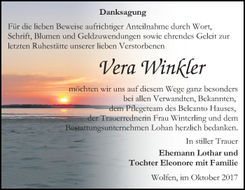 Traueranzeige von Vera Winkler von Mitteldeutsche Zeitung Bitterfeld
