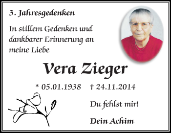 Traueranzeige von Vera Zieger von Mitteldeutsche Zeitung Dessau-Roßlau