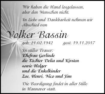 Traueranzeige von Volker Bassin von Mitteldeutsche Zeitung Halle/Saalkreis