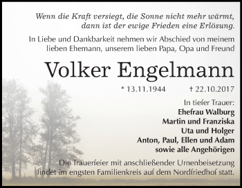 Traueranzeige von Volker Engelmann von Mitteldeutsche Zeitung