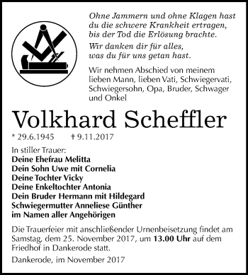 Traueranzeige von Volkhard Scheffler von Mitteldeutsche Zeitung
