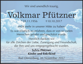 Traueranzeige von Volkmar Pfützner von Mitteldeutsche Zeitung Merseburg/Querfurt