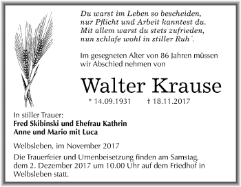 Traueranzeige von Walter Krause von Mitteldeutsche Zeitung