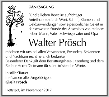Traueranzeige von Walter Prösch von Mitteldeutsche Zeitung