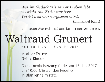 Traueranzeige von Waltraud Grunert von Mitteldeutsche Zeitung